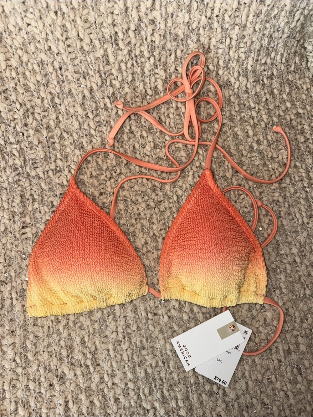 NWT Good American Orange to Yellow Ombre Triangle Bikini Top